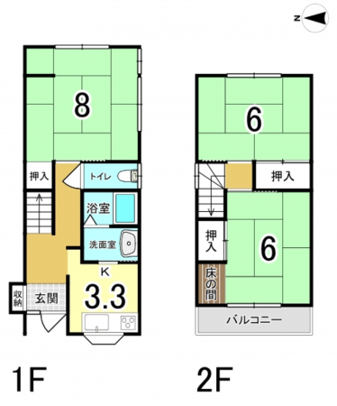 八尾市長池町、中古一戸建ての間取り画像です