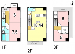 八尾市久宝寺、中古一戸建ての間取り画像です