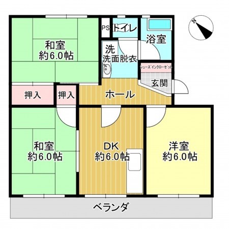 八尾市曙町、マンションの間取り画像です