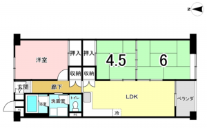 八尾市明美町、マンションの間取り画像です
