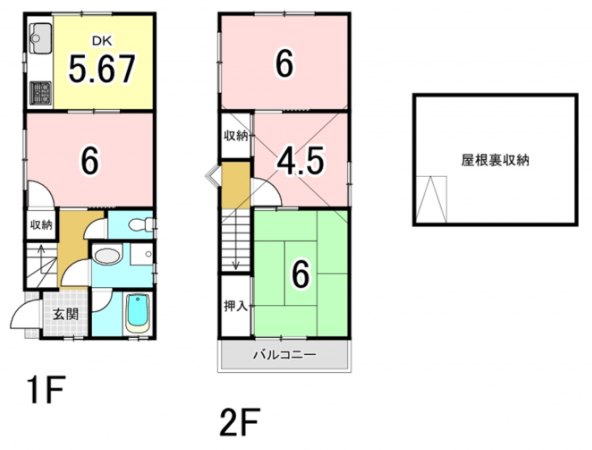 八尾市堤町、中古一戸建ての間取り画像です