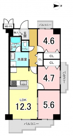 八尾市山本町北、マンションの間取り画像です