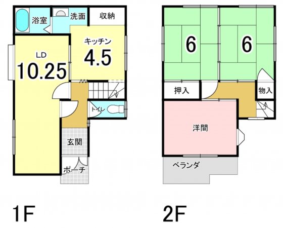 八尾市緑ヶ丘、中古一戸建ての間取り画像です