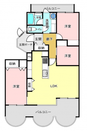 八尾市若林町、マンションの間取り画像です