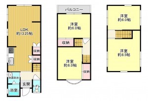 八尾市八尾木、中古一戸建ての間取り画像です