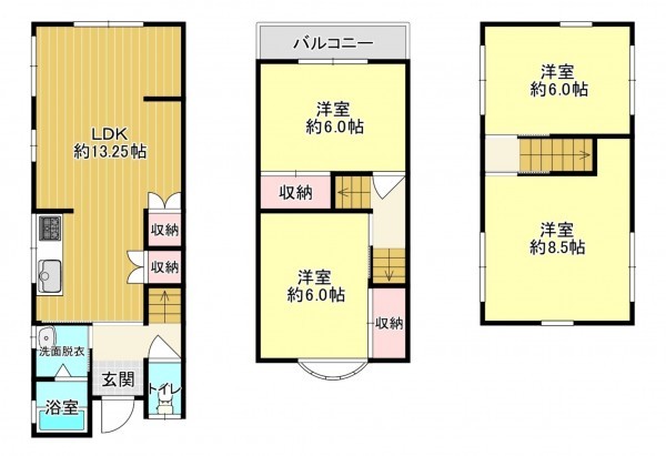 八尾市八尾木、中古一戸建ての間取り画像です