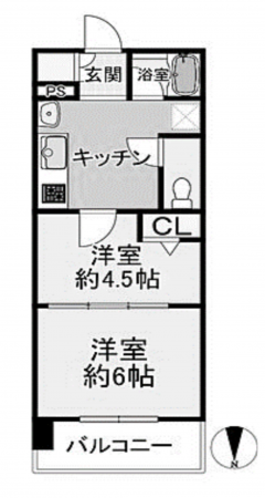 八尾市北本町、マンションの間取り画像です