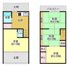 八尾市栄町、中古一戸建ての間取り画像です