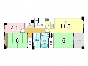 八尾市若林町、マンションの間取り画像です