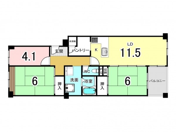 八尾市若林町、マンションの間取り画像です