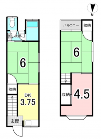 八尾市緑ヶ丘、中古一戸建ての間取り画像です