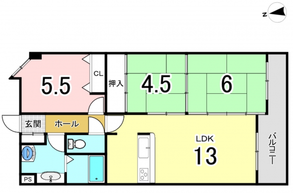 八尾市天王寺屋、マンションの間取り画像です