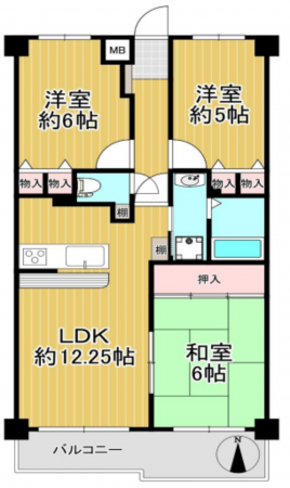 八尾市高美町、マンションの間取り画像です
