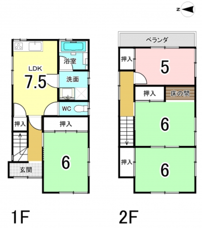 八尾市老原、中古一戸建ての間取り画像です