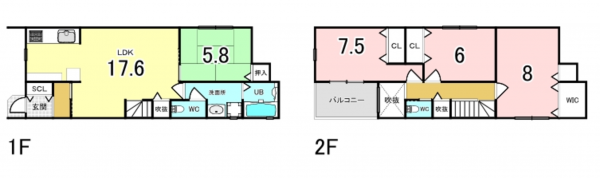 八尾市弓削町、中古一戸建ての間取り画像です