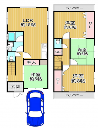 八尾市沼、中古一戸建ての間取り画像です