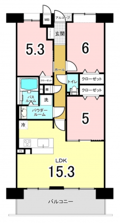 八尾市山城町、マンションの間取り画像です
