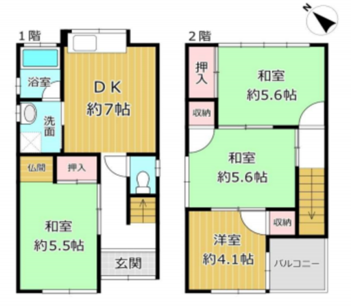 八尾市末広町、中古一戸建ての間取り画像です