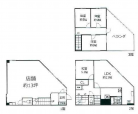 八尾市久宝寺、収益物件/店舗付住宅の間取り画像です