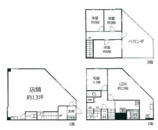 八尾市久宝寺、収益物件/店舗付住宅の間取り画像です