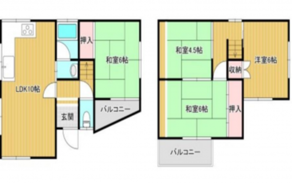 八尾市垣内、中古一戸建ての間取り画像です