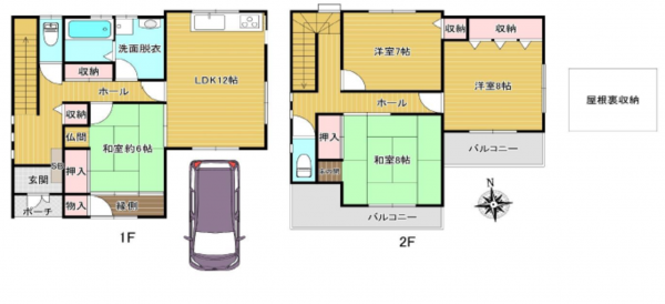 八尾市太子堂、中古一戸建ての間取り画像です