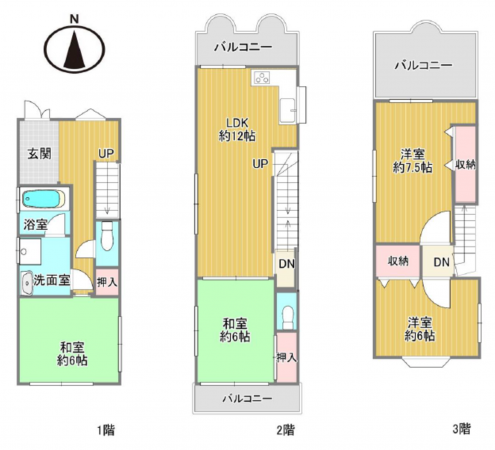 八尾市北本町、中古一戸建ての間取り画像です