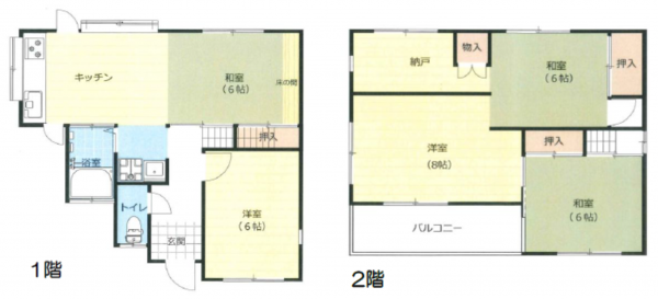 八尾市東町、中古一戸建ての間取り画像です