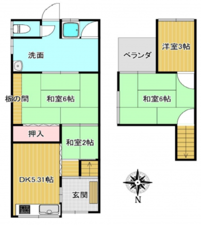 八尾市太子堂、中古一戸建ての間取り画像です