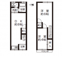 八尾市弓削町南、中古一戸建ての間取り画像です