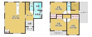 八尾市上之島町南、新築一戸建ての間取り画像です