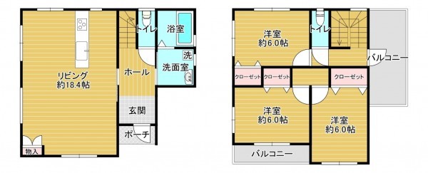 八尾市上之島町南、新築一戸建ての間取り画像です