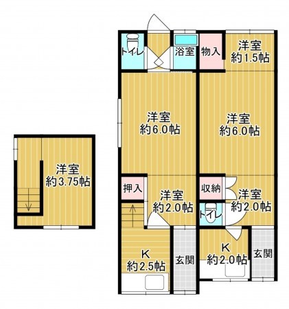 八尾市竹渕東、中古一戸建ての間取り画像です