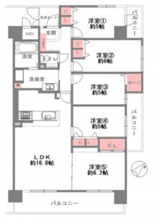 八尾市安中町、マンションの間取り画像です