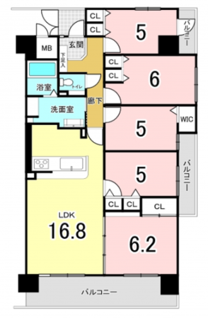 八尾市安中町、マンションの間取り画像です
