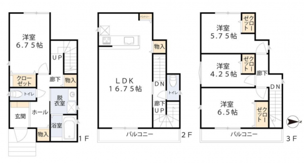 八尾市山本町南、新築一戸建ての間取り画像です