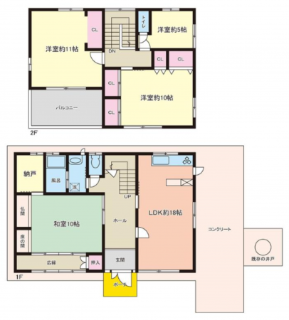 八尾市楽音寺、中古一戸建ての間取り画像です