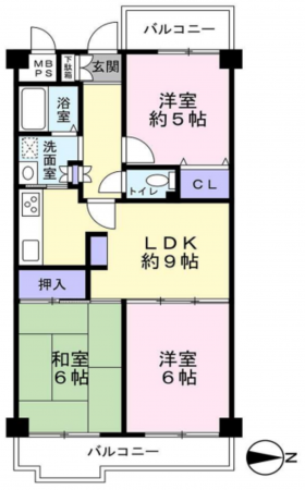 八尾市志紀町南、マンションの間取り画像です