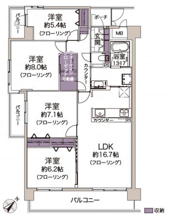 八尾市安中町、マンションの間取り画像です