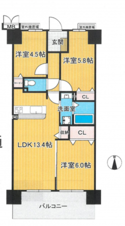 八尾市永畑町、マンションの間取り画像です