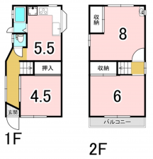 八尾市高美町、中古一戸建ての間取り画像です