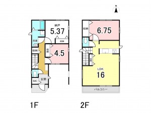 八尾市山本町南、新築一戸建ての間取り画像です