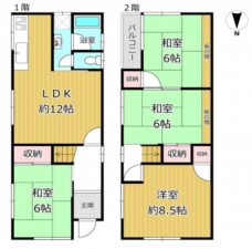 八尾市福万寺町南、中古一戸建ての間取り画像です