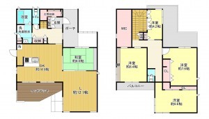 八尾市山本町南、中古一戸建ての間取り画像です
