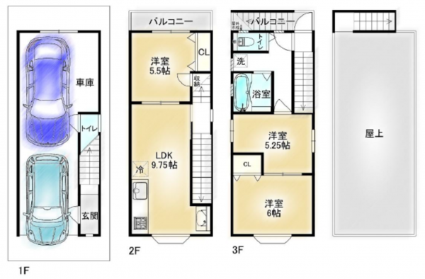 八尾市田井中、中古一戸建ての間取り画像です