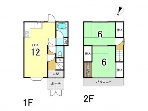 八尾市高砂町、中古一戸建ての間取り画像です