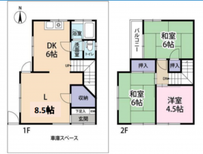 八尾市西山本町、中古一戸建ての間取り画像です