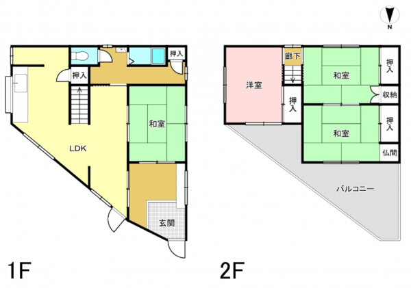 八尾市西弓削、中古一戸建ての間取り画像です
