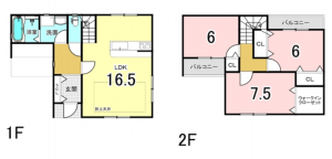 八尾市桂町、中古一戸建ての間取り画像です