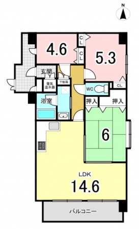 八尾市光町、マンションの間取り画像です